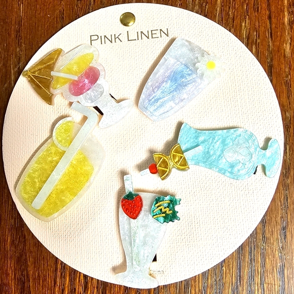 Pink Linen Accessories - Tropical Vacay Drink Hair clips Set of Five NIP